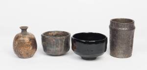 A group of four Japanese tea vessels, including two tea bowls and two vases, 20th Century, bowls: 10cm and12cm diameter; vases: 11cm and 12cm highProvenance: The Dr. Steven Zador Collection.