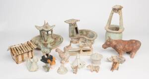 A group of 20 Chinese ceramic tomb objects, Han Dynasty (206BC-220AD) and later, 4.2cm to 33.5cm high