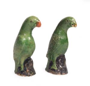 A pair of Chinese green glazed stoneware parrots, 19th Century. 18cm high Provenace: The Eric Dare Collection, Christie's Australia, 13 November 1995, Lot 87