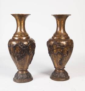 A large pair of Chinese bronzed metal urns, 20th Century