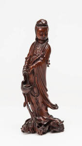 Chinese Guan Ying rose wood carved statue. Height 27cm.