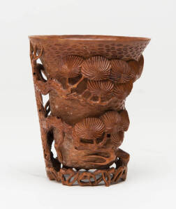 Chinese box wood carved cup, 20th Century. 10cm high.
