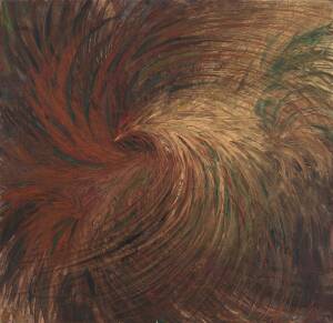 Indonesian School: Fighting Cocks, oil on canvas, mid 20th Century, signed lower right (illegible), label verso in Vietnamese listing the painting as "Confiscated". &nbsp;This painting was purchased from the Tu Do Gallery in Ho Chi Minh City in 1996. &nbsp;Previous