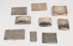 An Edward VII sterling silver card case, Birmingham 1905; 2 Art Deco silver & enamel cigarette cases; a cigar box; 2 cigar cases and 5 cigarette cases. 1650 Grams total weight