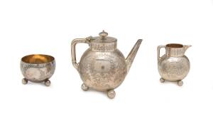 A Victorian sterling silver three piece bachelor tea set