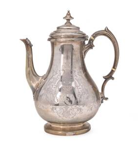 A Victorian sterling silver engraved baluster coffee pot