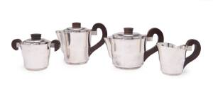 An Art Deco silver tea service with ebony handles, circa 1920s. Tallest 14.5cm