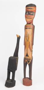 Two Aboriginal standing figures, carved and painted wood, Arnhem Land origin. 108cm and 69cm. Provenance: Exhibited at Expo 1988 Brisbane