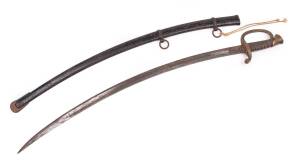 An American Civil War period cavalry sabre in metal scabbard. Stamped "M.M". Sword: 99cm.