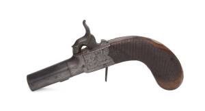 A percussion cap canon barrel pocket pistol by Booth of Durham, 1840s. 15.5cm