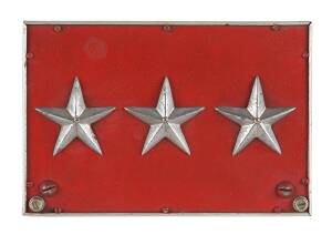 General Douglas MacArthur three star General number plates with leather staff car covers painted "8700". Purported to be used in Australia while in command of the Allied Forces in the Southwest Pacific. Original WW2 period finish and patina. Rare. 23.5 x 