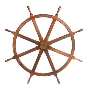 A ships wheel, timber and metal, 20th Century. 153cm diameter