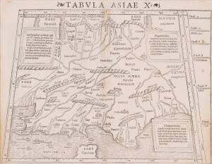 INDIA MAP: "Tabula Asiae X" by Sebastian Munster [Basle, c1561], window mounted, framed & glazed, overall 54x48cm.