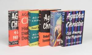 CHRISTIE, Agatha: A collection of first editions with dust jackets comprising "They Came to Baghdad" [1951], "Hickory Dickory Dock" [1955], "Dead Man's Folly" [1956], "4-50 From Paddington" [1957], "Ordeal By Innocence" [1958] & "Cat Among the Pigeons" [1