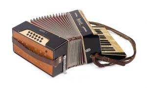 A squeeze box accordion by "Dalmonti, Model I" made in Germany with original case, early 20th Century