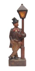 Automaton "Whistling Man", carved and painted timber with clock work mechanism, most likely Swiss, 19th Century. 44cm