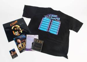 CLIFF RICHARD: A collection of Australian Tour memorabilia including crew T-Shirts, promotional T-Shirts, Tour crew Itineraries 1995, 1998 & 2003, souvenir programmes including 2 signed, crew passes, guest passes, play lists, etc; some duplication.