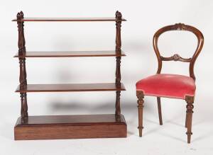 An Australian pine and blackwood 4 tier whatnot. 95cm high, 84cm wide, 25cm deep. Together with a balloon back dining chair.&nbsp;