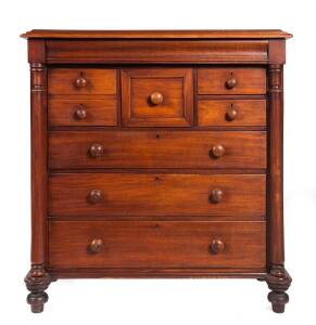 An Australian cedar 8 drawer chest with turned columns, Circa 1880. 130cm high, 125cm wide, 54cm deep.&nbsp;