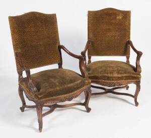 A pair of Loius XIV style cut velvet upholstered salon chairs