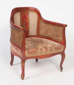 A George III style Chinoiserie painted and gilded caned easy chair, first half 20th century&nbsp;