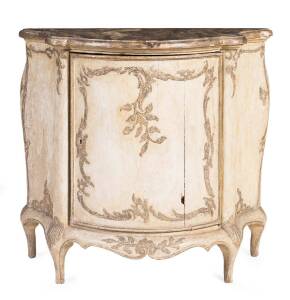 A faux marble top giltwood side cabinet, French, early 19th Century. 79cm high, 83cm wide, 40cm deep