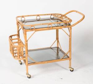 A&nbsp;bamboo with glass cocktail auto trolley, 20th Century. 73cm high, 94cm wide, 49cm deep