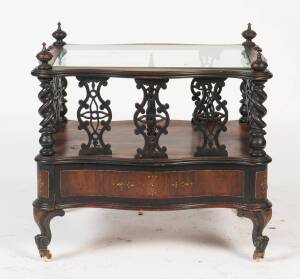 A Victorian canterbury&nbsp;converted into a glass top occasional table. 56cm high, 61cm wide, 44cm deep.&nbsp;