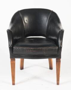 A black leather tub chair, 20th Century