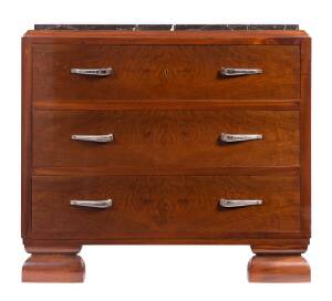 A French Art Deco 3 drawer chest with marble top, Circa 1930's. 