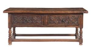 A provincial walnut side table, French, 18th Century. 60cm high, 140cm wide, 46cm deep