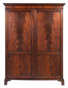 A flame mahogany gentlemans wardrobe, English, 19th century 