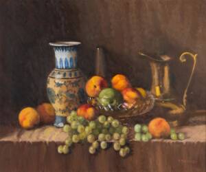 THOMAS BADDILEY (WORKING 1980s), Still Life with Fruit, oil on board, signed lower right, 50 x 59.5 cm