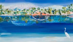 STEWART WESTLE, Ibis Wading, acrylic on board, signed lower right, 58 x 95 cm