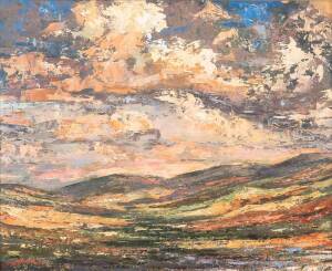 IAN MASTINS (BORN 1949), On the Downs, oil on board, signed lower left: I MASTINS, signed verso, 58 x 74 cm