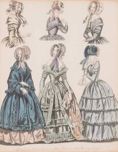 Set of six framed antique hand coloured French fashion prints. Frames: 47 x 39cm each.&nbsp;