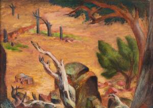 ANNE MONTGOMERY (1908-1991), Landscape 1952, mixed media, signed and dated upper right: ANNE MONTGOMERY 1952, 37 x 52 cm