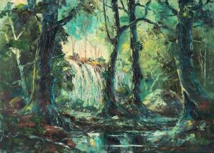 ERIC WHISSON (BORN 1933), Rainforest Waterfall 1974, oil on board, signed and dated lower right: ERIC WHISSON 74, 50 x 70 cm