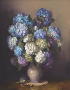 DUDLEY DREW (Born 1924), Hydrangeas, oil on canvas, signed lower right "Dudley Drew 1975", 95 x 75cm.&nbsp;&nbsp;