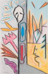 PETER D COLE (Born 1947), Abstract portrait, pastel on paper, signed & dated 87 lower right, 102 x 65cm.&nbsp;