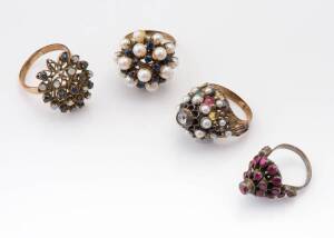 Three gold Princess rings 14ct yellow gold. Weight 22.26 grams. To be sold with one other redstone set Princess ring.