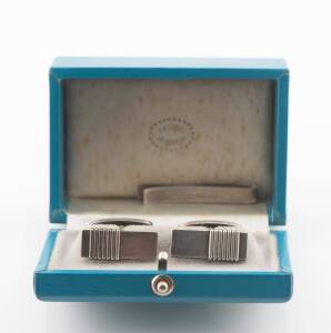 A set of silver cufflinks and tie bar, Georg Jensen. Pattern number 80 and 52B. Original Box. To be sold with four other pairs of cufflinks.