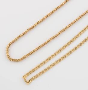 A gold twist link necklace. 18ct yellow gold. Weight 31.52 grams. Length 60cm. To be sold with another gold anchor link necklace. 14ct yellow gold. Weight 11.98 grams. Length 40cm.  