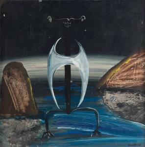 RICHARD BRIAN CRICHTON (BORN 1935), Sentinel 1966, oil on board, signed lower right: Crichton 66, 59 x 59 cm