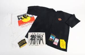 AUSTRALIAN ROCK & ROLL: A collection of Australian Tour memorabilia including a crew T-Shirt, Tour crew Itineraries, crew passes, guest passes, stickers, etc; some duplication: John Farnham, Hoodoo Gurus, Jimmy Barnes, Bee Gees, Skyhooks, INXS, Midnight O