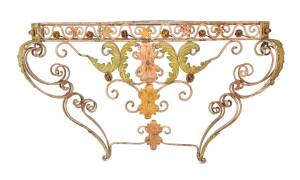 A wrought iron polychrome console table, French, 19th century&nbsp;