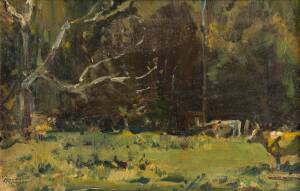 UNKNOWN ARTIST, Grazing, oil on board, signed indistinctly lower right, 23 x 35 cm