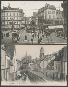 Decrepit old album of Cards from Egypt (many with ink captions) with some better subjects & France mostly of Amiens Cathedral, the Cards appear to be fine to very fine & mostly (all ?) unused; also some small tourist photographs. (120+)