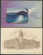 Album with many high quality Cards mostly from Australia with many real photo types including of Hobart with "Welcome to the Mineral Isle" arch, Empire "Kempsey Bridge" (NSW) & early Rose and Murray group, hand-painted Cards (one each from NSW & NZ, & two - 2