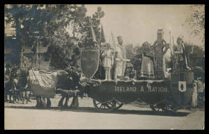 Album of real photos apparently all from Australia or Great Britain with lots of children including school groups, events, etc, many other group shots with better items including St Augustine Orphanage (Geelong Vic) 'IRELAND A NATION' Float, "American Boy